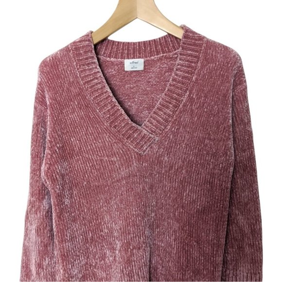 Aritzia Wilfred Violetta Sweater Small Pink Chenille Oversized V-Neck Pullover - Picture 5 of 7
